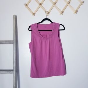 CROFT & BARROW PINKISH TANK WITH EMBROIDERY DESIGN AROUND NECK SIZE LARGE